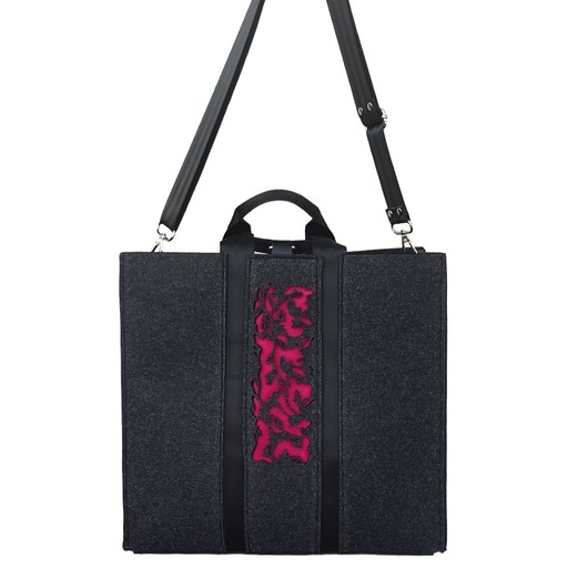 torby na ramię Torba Filcowa XXL z Organizerem - GRAFITOWA - 2 w 1 - ażur fuksja