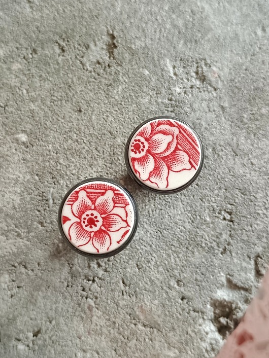 spinki do mankietów Spinki w czerwone kwiaty