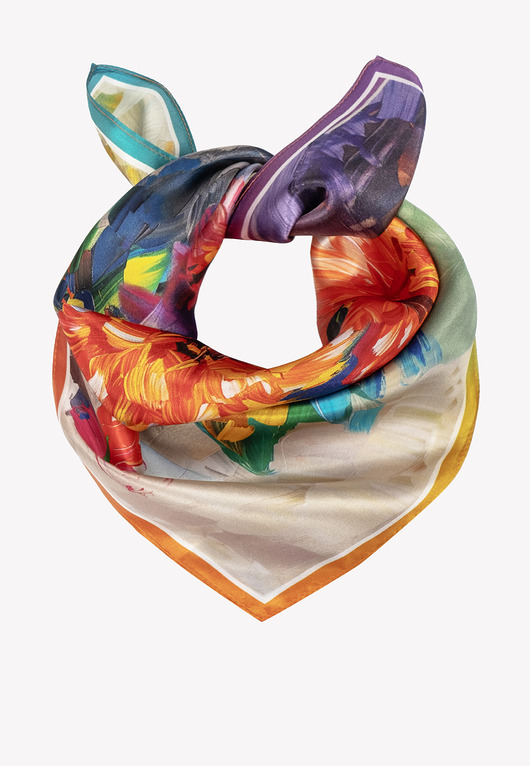 apaszki Mała apaszka jedwabna kolorowa w kwiaty 53x53 cm