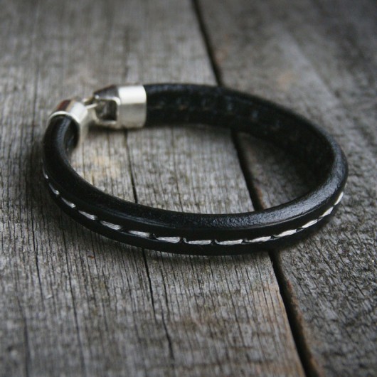 męska bransoletka : SKÓRA : thick black & stitch kaktusia