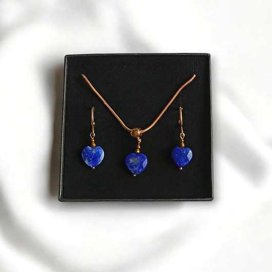 komplet biżuterii RAZEM TANIEJ! uroczy komplet: serduszko LAPIS LAZULI : wyjątkowy prezent