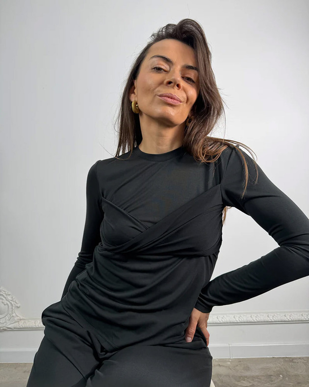 bluzki z długim rękawem damskie Longsleeve Catch me new modal black