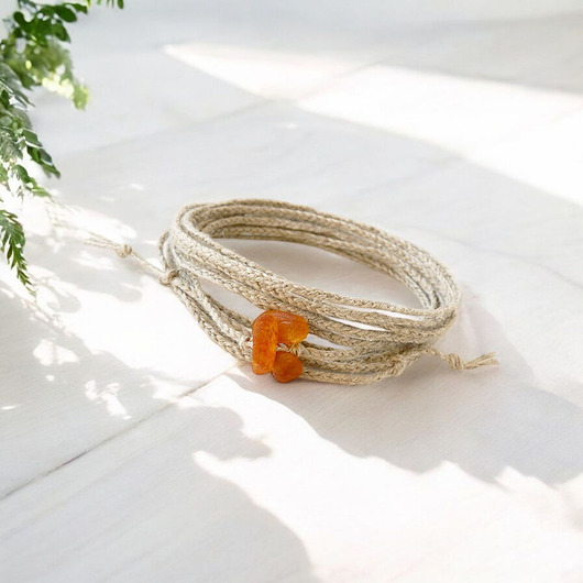 bransoletki na sznurku NATURE Len i matowe bursztyny bransoletka