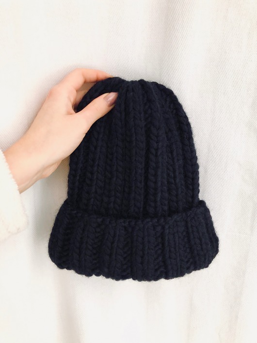 czapki damskie Gruba wełniana czarna czapka beanie 100% wełna handmade