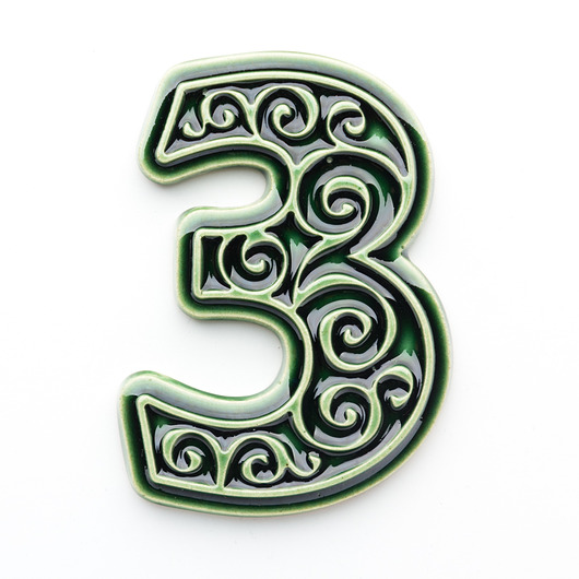 napisy dekoracyjne i tabliczki Numer mieszkania, cyfra 3 zieleń butelkowa, wysokość 8 cm