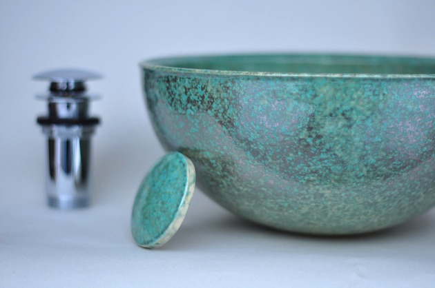 umywalki Umywalka ceramiczna nablatowa 30 cm Stalowa Zieleń