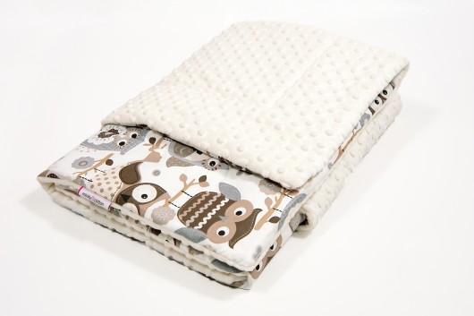 Mięciutki kocyk w sowy ecru - 75x100 Minky and Cotton