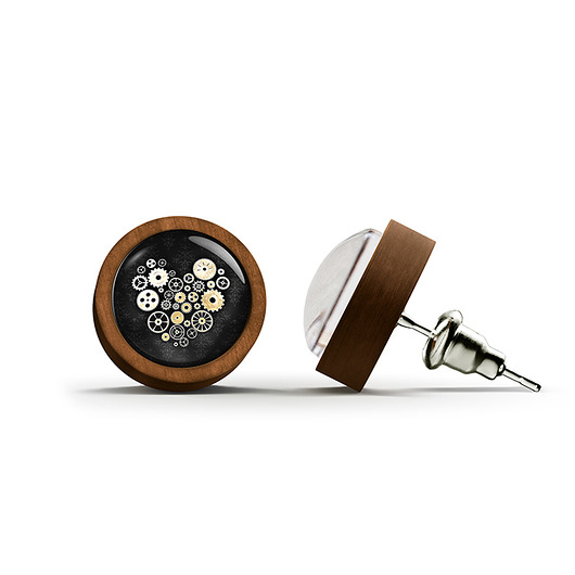 kolczyki drewniane Kolczyki drewniane - Steampunk 2 - sztyfty