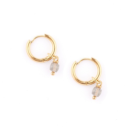 kolczyki - inne Labradoryt (kostka) - kolczyki koła z pozłacanej stali szlachetnej