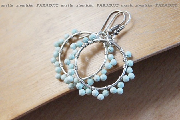 kolczyki z kamieniami SREBRO, kolczyki -  miętowe peruwiańskie opale