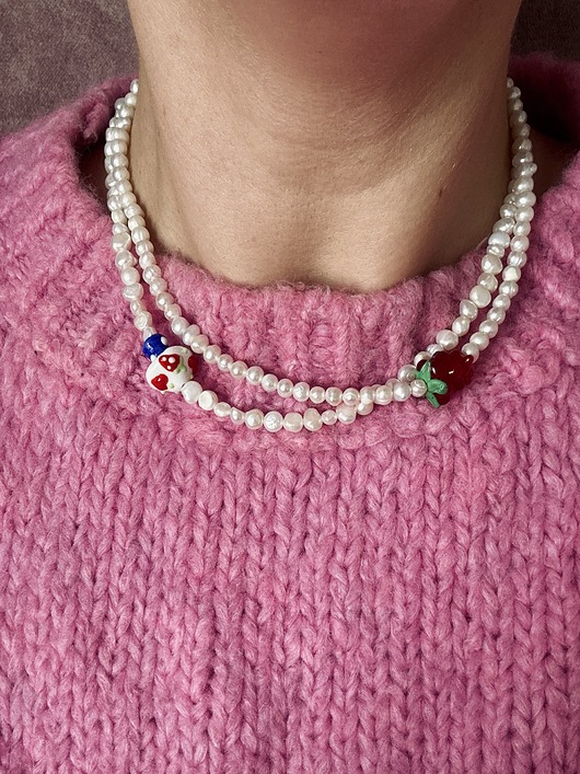 chokery Naszyjnik z pereł nieregularnych z grzybkiem typu choker