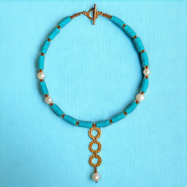 kolie LIMITOWANY naszyjnik : kolekcja summer ocean : PERŁY & LAWA turkusowa II