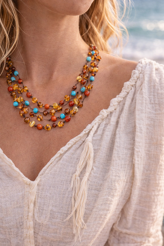 korale Naszyjnik bursztynowy SIECI turkus, koral