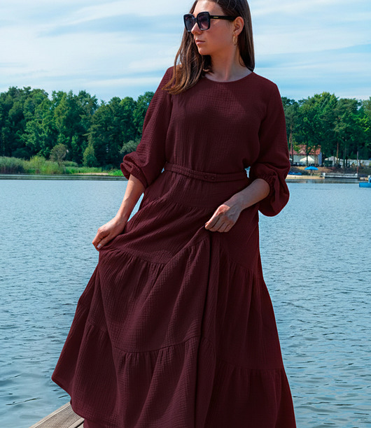 sukienki maxi damskie Eko długa bieżowa muślinowa sukienka Sandra