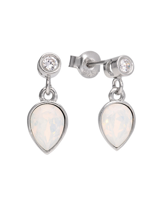 Kolczyki cyrkonia i łezka swarovski biały opal KOM Biżuteria