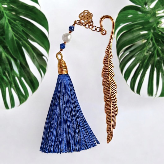 zakładki do książek Zakładka PREMIUM : lapis lazuli, perła : GRANATOWA