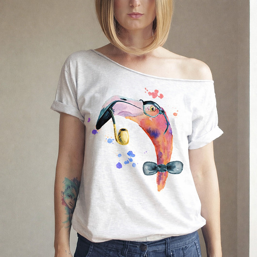 t-shirt damskie Flaming z fajką szary Oversize