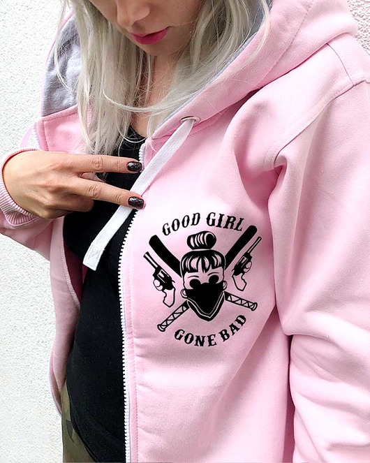 bluza z kapturem damska Różowa bluza rozpinana z kapturem Good Girl Gone