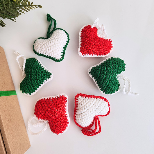 dekoracje świąteczne Serca na choinkę, zestaw  6szt.