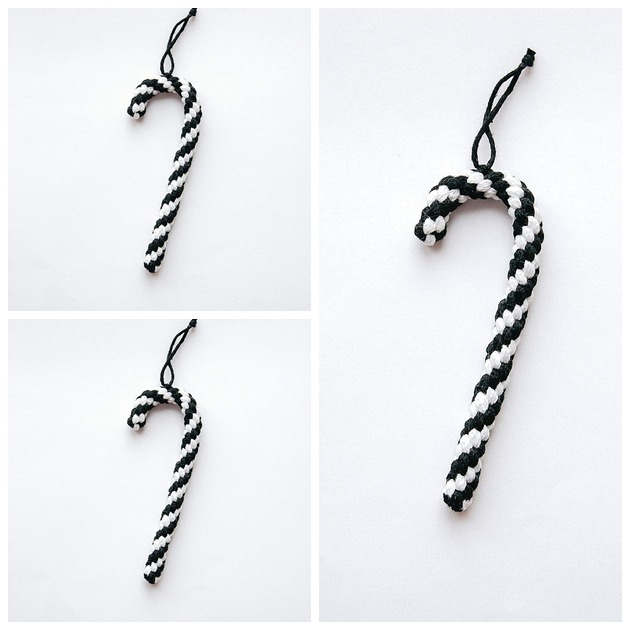 ozdoby choinkowe 3 laski cukrowe z makramy  czarno / białe  DOSTĘPNE od ręki