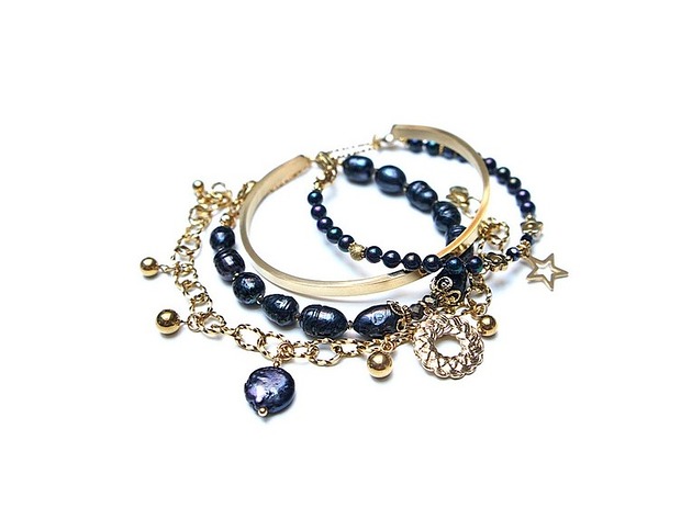 bransoletki z kamieni naturalnych Zestaw bransoletek Perły granatowe - Szlachetna kolekcja