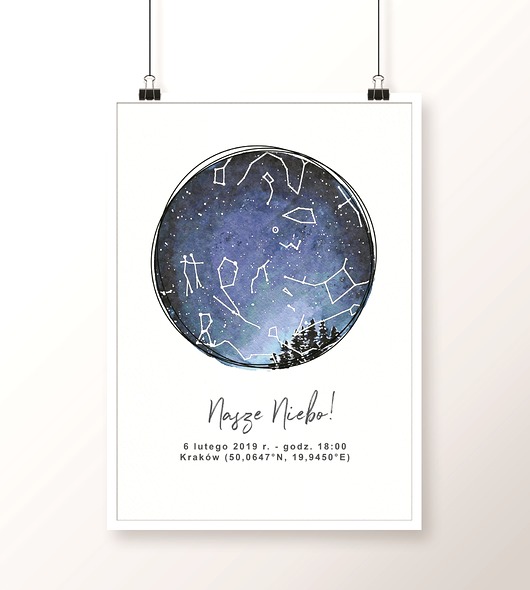MAPA NIEBA plakat personalizowany Well Wall