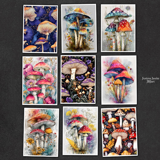 grafiki i ilustracje Magiczne grzybki - zestaw 9 grafik