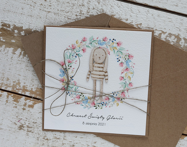 kartki scrapbooking Kartka na chrzest z kopertą