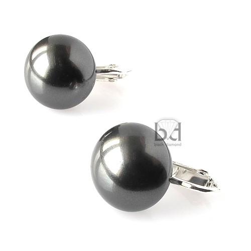 Klipsy z dużą perłą kryształ Swarovski Black Diamond