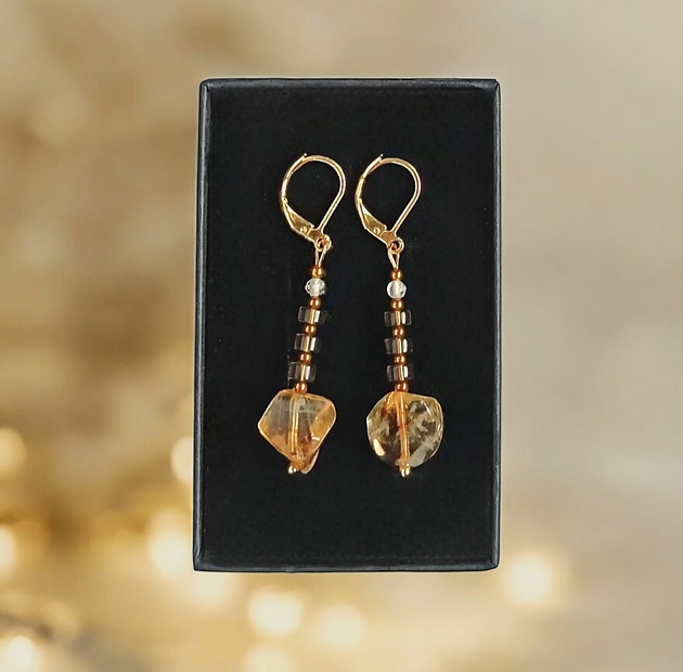 kolczyki z kamieniami Kolczyki DOBROBYT - cytryn, kwarc dymny, kryształ górski - zamknięte