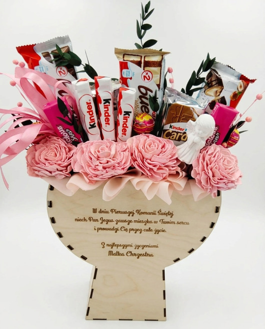 komunia - pozostałe Kielich flowerbox komunijny ze słodyczami prezent personalizowany na Komunię