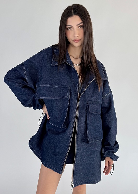 kurtki damskie Bluza/ kurtka koszulowa oversize denim dark blue
