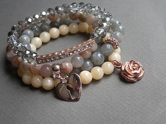 ZAMÓWIENIE. Nude and grey set - bransoletki KiKa pracownia