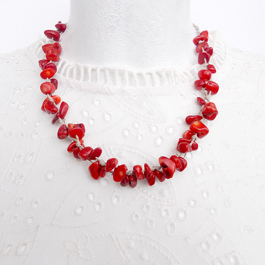 kolie Koral czerwony Naszyjnik lniany