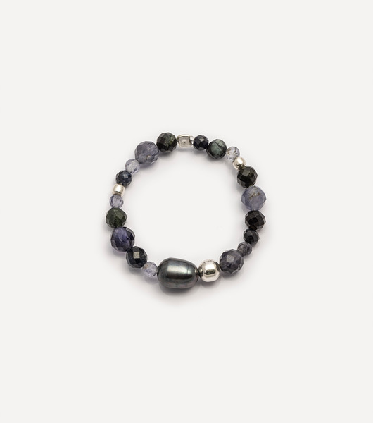 pierścionki elastyczne Pierścionek srebrny z ciemnymi kamieniami naturalnymi