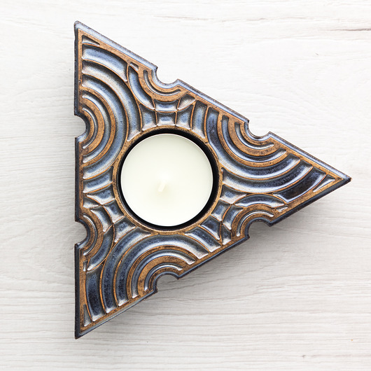 świeczniki i świece Lampion trójkątny, złoto-liliowo-czarny w pudełku