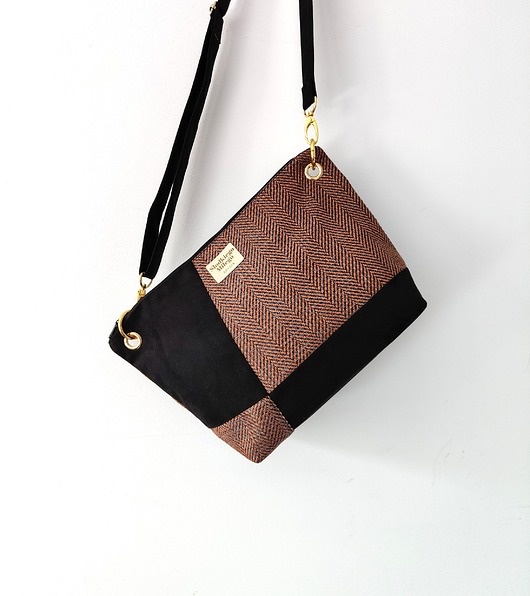 torby na ramię Torebka R U T H Orange&Black - patchworkowa torebka, nubuk i tkanina pleciona