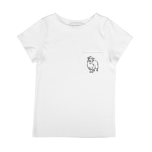 t-shirty dla dziewczynki Biały T-shirt dziecięcy Premium z haftem Owieczka