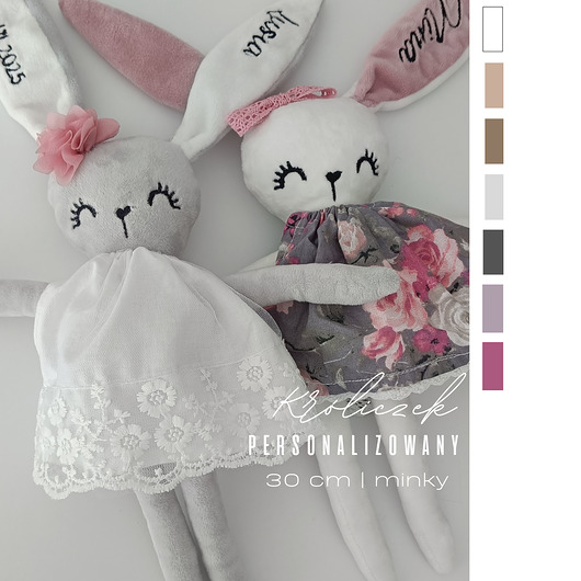 przytulanki dla niemowląt i dzieci Mini króliczek - pamiątka narodzin, chrzcin  haft