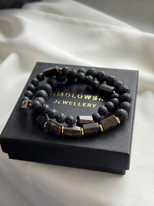 biżuteria męska Zestaw męskich bransoletek Bronzyt i Lawa