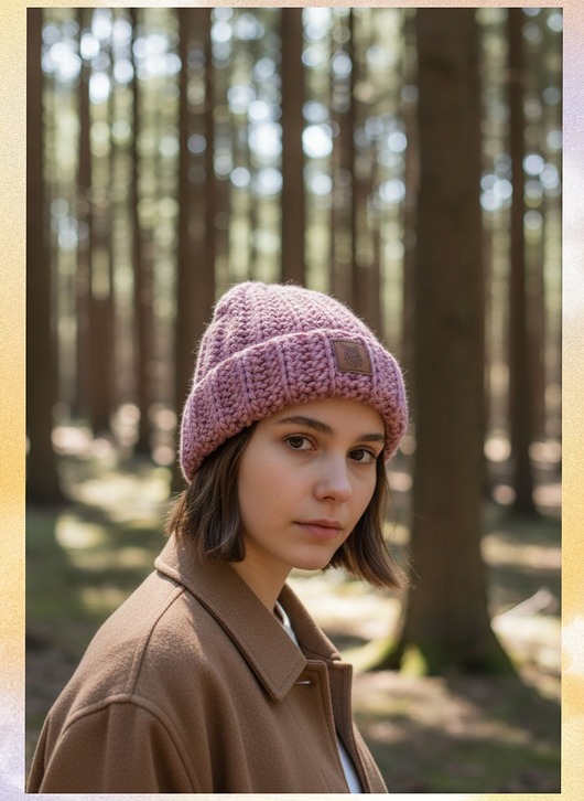 czapki damskie Czapka z serii "Hej Las!" Mroźny róż 100% wełny