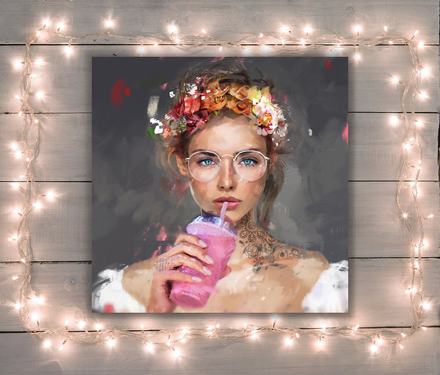 AUTORSKI OBRAZ NA PŁÓTNIE "Lady Smoothies" Krzanoo