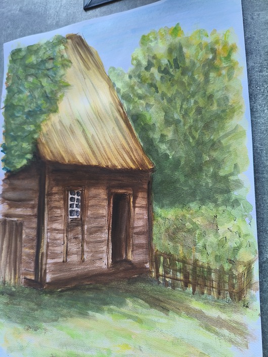 grafiki i ilustracje Akwarela Chata Wiejska Drewniana Skansen Polska Architektura Ludowa 30x42