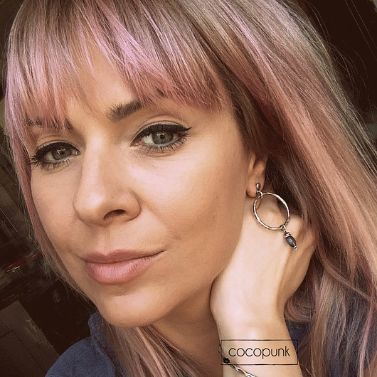 SREBRO I KWARC GRANATOWY - KOLCZYKI koła. Cocopunk