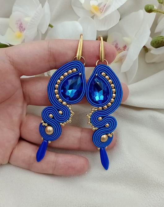 kolczyki soutache Długie kolczyki soutache na wesele, kobaltowe kolczyki