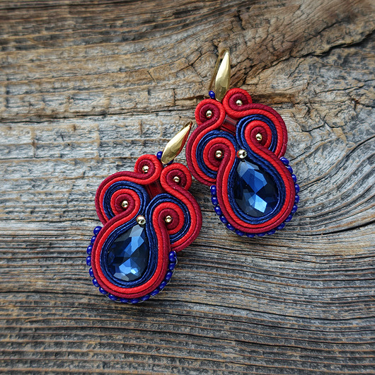 kolczyki soutache Granat, bordo i złoto- kolczyki sutasz