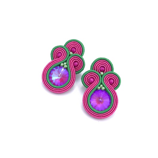 kolczyki soutache Kolczyki sutasz sztyfty różowo zielone klasyczne Holly