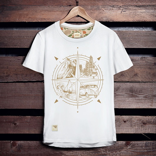 t-shirty męskie Koszulka męska RÓŻA WIATRÓW kompas biała -