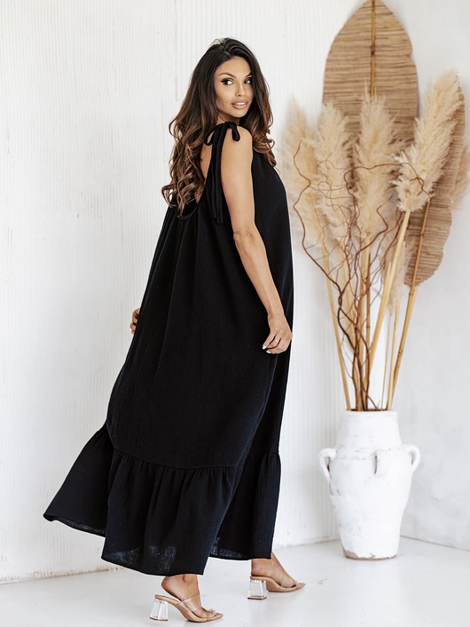 sukienki maxi damskie Długa Muślinowa sukienka na ramiączkach MAXI HAWAII czarna