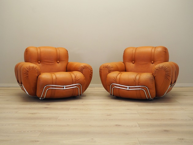 fotele Komplet foteli pomarańczowych, Space Age design, lata 60, produkcja: Włochy
